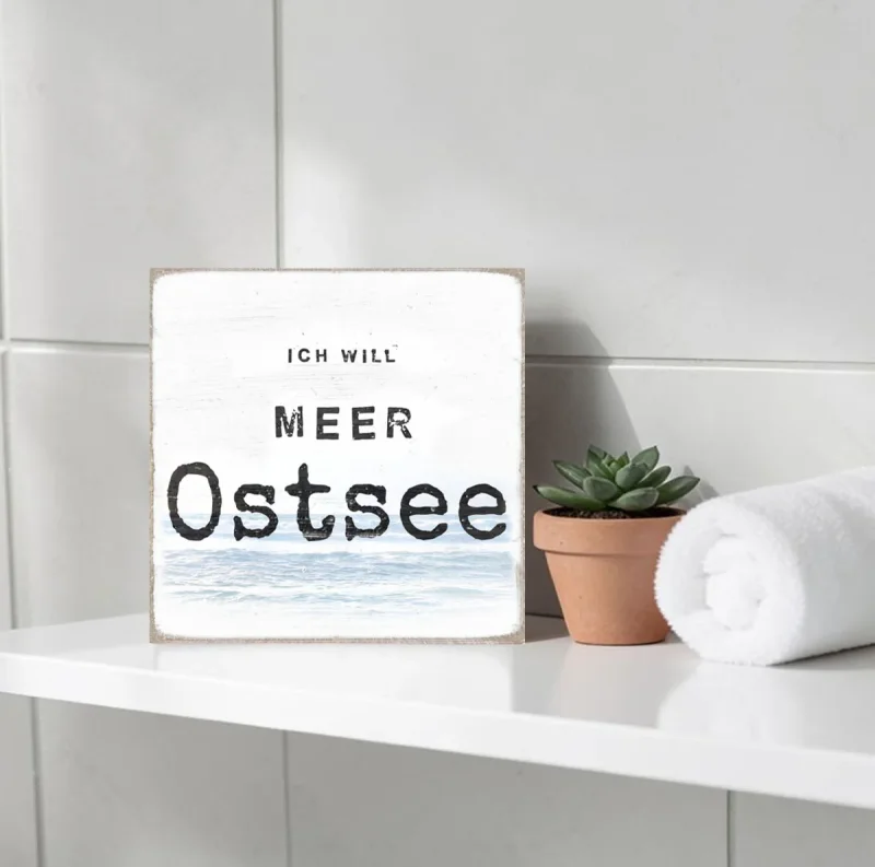 Meer Ostsee, maritimer Holzblock im Shabby Chic