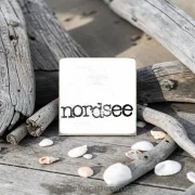 Ostsee, maritimer Holzblock im Shabby Chic
