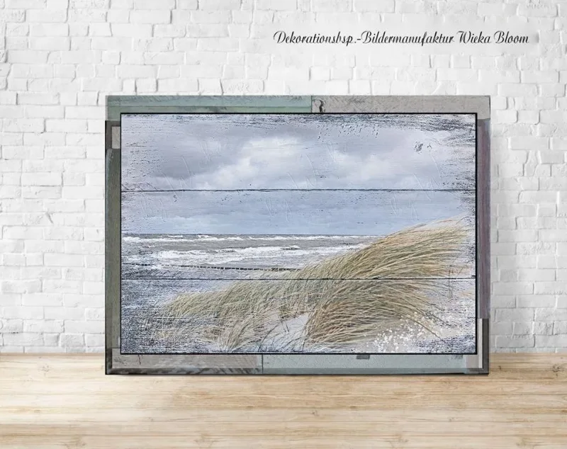 Dünen & Meer - Maritimes Wandbild im Shabby-Chic Landhausstil