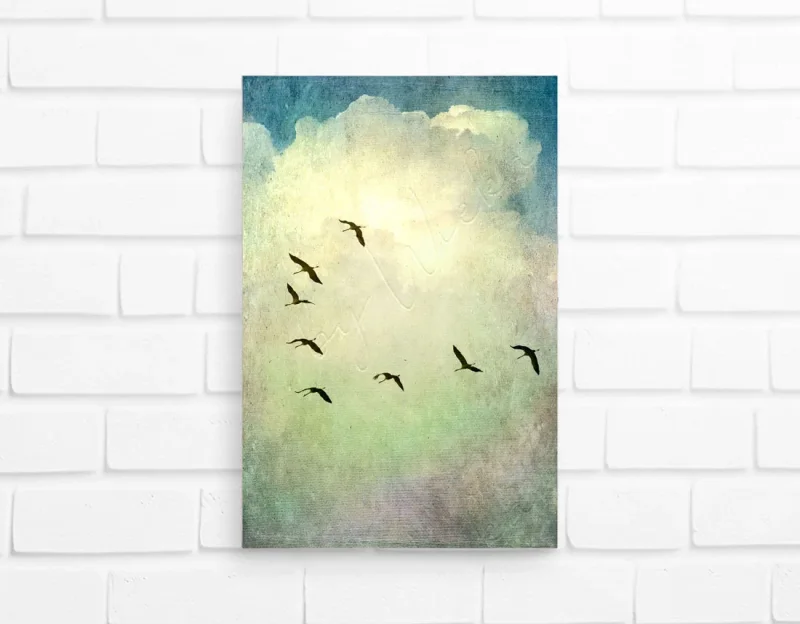 Kraniche, Leinwandbild im Shabby-Chic, Landhausstil, Vintage Style