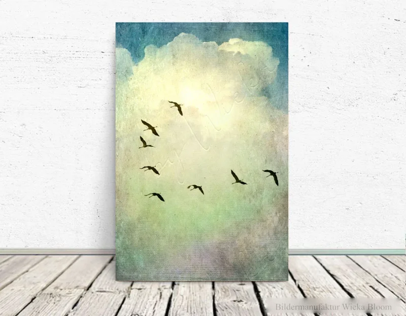 Kraniche, Wandbild im Shabby-Chic, Landhausstil, Vintage Style