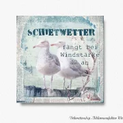 Leinwanddruck, Möwen, Maritimes Wandbild mit lustigem Spruch im Shabby Chic, Landhausstil