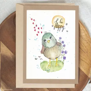 Grußkarte handgemalt - be happy, Birdies