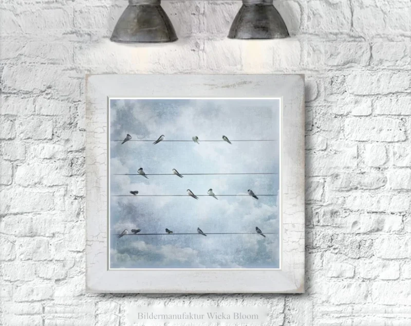 Wandbild Schwalben, Vögel im Shabby Chic Landhausstil mit Bilderrahmen