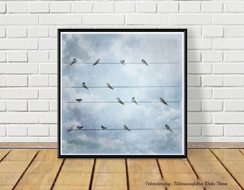 Wandbild Schwalben, Vögel im Shabby Chic Landhausstil mit Bilderrahmen