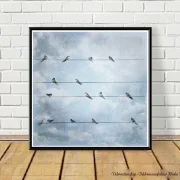 Wandbild Schwalben, Vögel im Shabby Chic Landhausstil mit Bilderrahmen