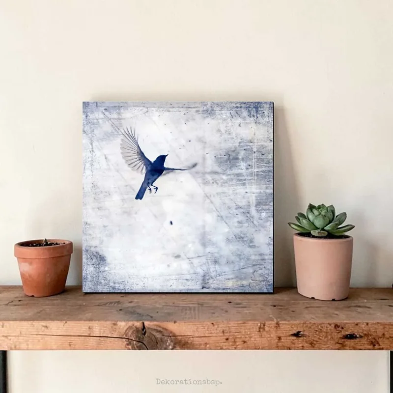 Holzdruck - leinwanddruck holzdruck Kunstdruck Wandbild kleiner Vogel im Shabby Chic Landhausstil