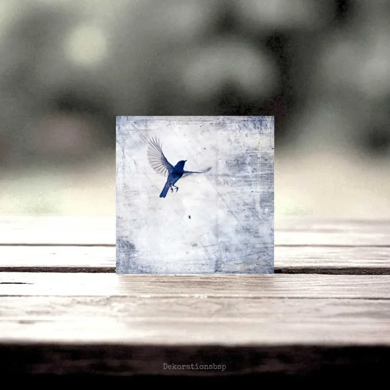 Holzblock - minimalistisches wandbild kleiner Vogel im Shabby Chic Landhausstil