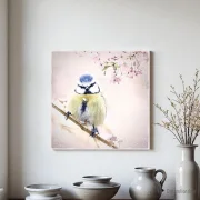 Wandbild Blaumeise Vogel im Shabby Chic Landhausstil als Leinwandbild kaufen