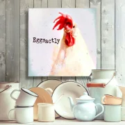 Leinwandbild, Eggsactly - Huhn, Wandbild mit humorvollem Spruch im Landhausstil