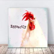 Holzdruck, Eggsactly - Huhn, Wandbild mit humorvollem Spruch im Landhausstil