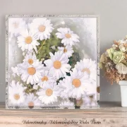 Wandbild Blumen Gänseblümchen im Vintage Style, Shabby Chic, Landhausstilals Holzdruck