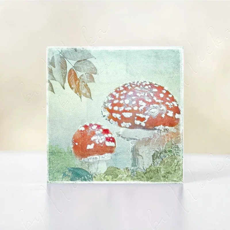 Fliegenpilz und Schnecke, Wandbild im Vintage Style, Shabby Chic, Landhausstil,