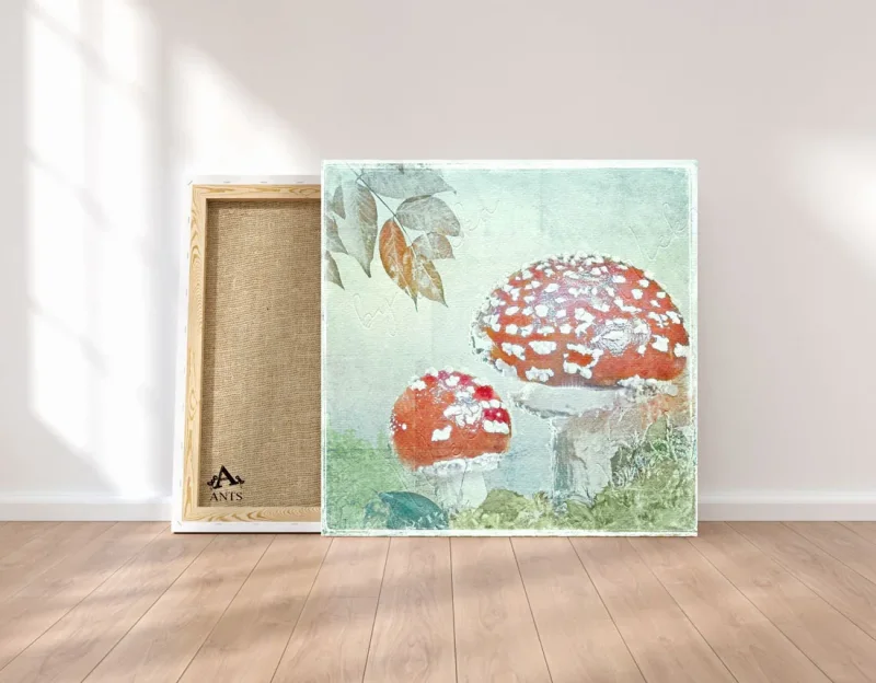 Fliegenpilze, Wandbild Waldfrüchte im Vintage Style, Landhausstil  als Leinwandbild