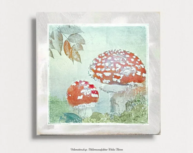 Fliegenpilze, Wandbild Waldfrüchte im Vintage Style, Landhausstil  als Kunstdruck Poster