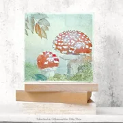 Fliegenpilze, Wandbild Waldfrüchte im Vintage Style, Landhausstil  auf Holz