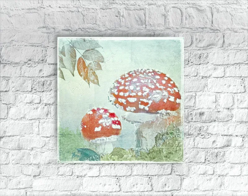 Fliegenpilze, Wandbild Waldfrüchte im Vintage Style, Landhausstil  als Leinwandbild