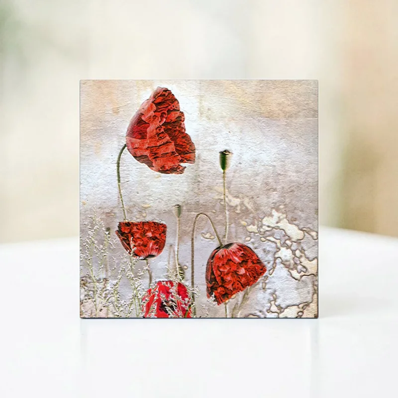 Vintage Mohnblumen, Wandbild im Vintage Style, Shabby Chic, Landhausstil,