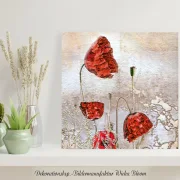 Holzdruck Vintage Mohnblumen, Wandbild im Vintage Style, Shabby Chic, Landhausstil,