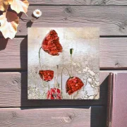 Holzdruck Vintage Mohnblumen, Wandbild im Vintage Style, Shabby Chic, Landhausstil,