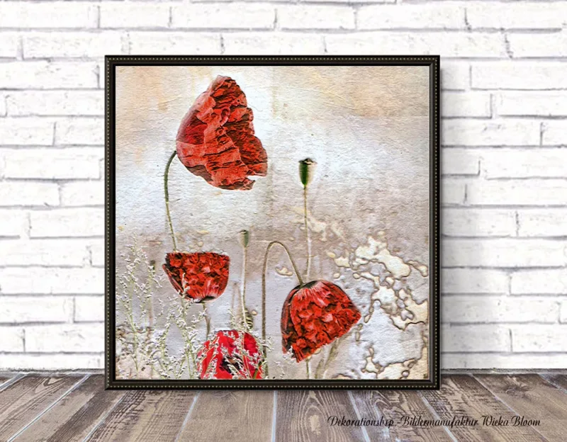 Kunstdruck Vintage Mohnblumen, Wandbild im Vintage Style, Shabby Chic, Landhausstil,