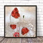 Kunstdruck Vintage Mohnblumen, Wandbild im Vintage Style, Shabby Chic, Landhausstil,