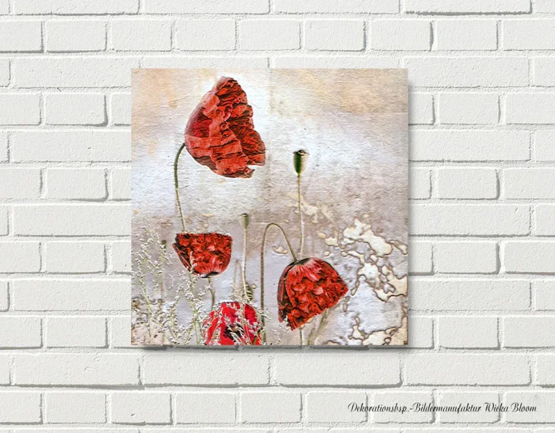 Leinwand Vintage Mohnblumen, Wandbild im Vintage Style, Shabby Chic, Landhausstil,