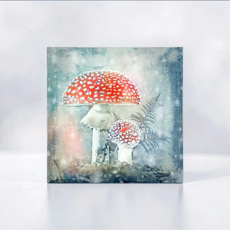 Fliegenpilz und Schnecke, Wandbild im Vintage Style, Shabby Chic, Landhausstil,