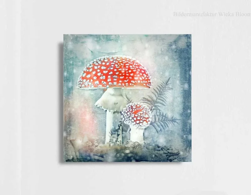 Fliegenpilze, Wandbild als Leinwanddruck im Landhausstil, Shabby-Chic, Vintage Style günstig kaufen