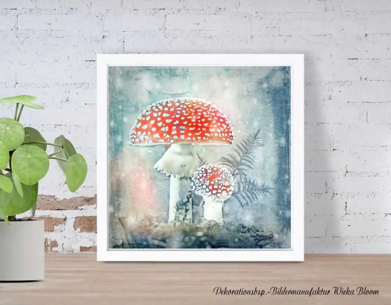 Fliegenpilze, Wandbild als Kunstdruck im Landhausstil, Shabby-Chic, Vintage Style günstig kaufen