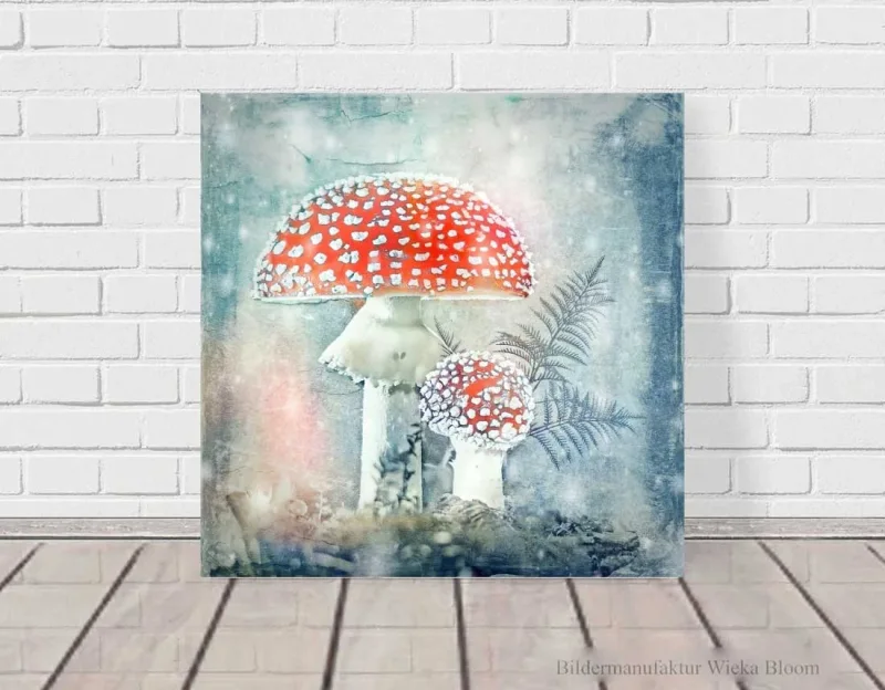 Fliegenpilze, Wandbild als Leinwanddruck im Landhausstil, Shabby-Chic, Vintage Style günstig kaufen