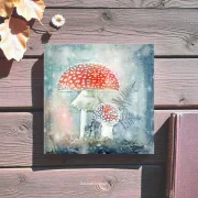 Fliegenpilze, Wandbild als Holzdruck im Landhausstil, Shabby-Chic, Vintage Style günstig kaufen