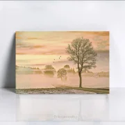 Landschaft im Nebel, Wandbild Herbstzeit im Shabby Chic Landhausstil