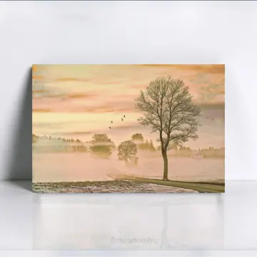 Wandbild Landschaft im Nebel im Shabby Chic Landhausstil
