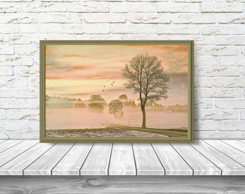 Wandbild landschaft im Nebel im Shabby Chic, Landhausstil als Kunstdruck günstig kaufen