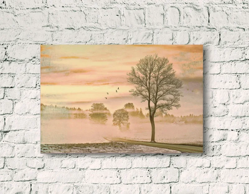Wandbild landschaft im Nebel im Shabby Chic, Landhausstil als Leinwandbild günstig kaufen