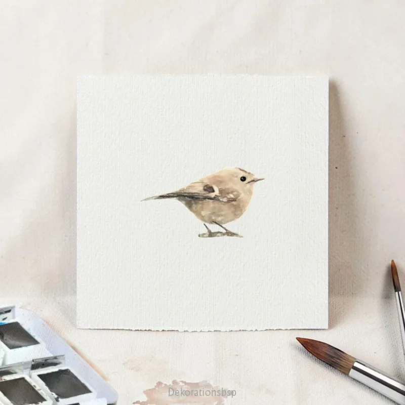 MiniWintergoldhähnchen - Aquarell, Miniatur Kunstdruck auf Büttenpapieratur, Kunstdruck nach handgemaltem Aquarell, Blumenwiese