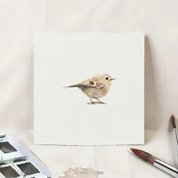 Wintergoldhähnchen - Aquarell, Miniatur Kunstdruck auf Büttenpapier