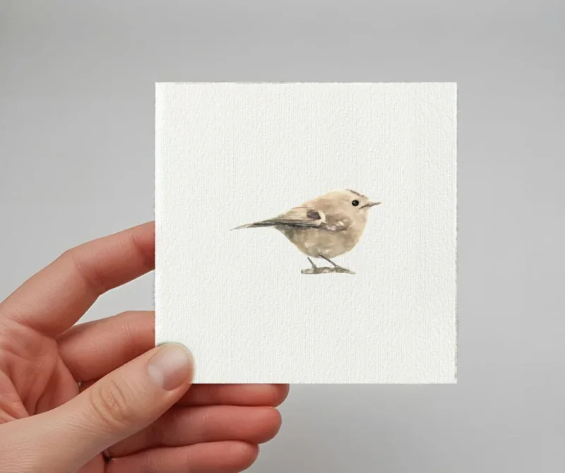 Wintergoldhähnchen - Aquarell, Miniatur Kunstdruck auf Büttenpapier