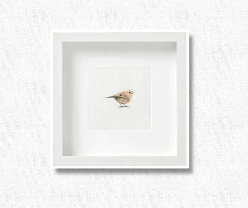 Wintergoldhähnchen - Aquarell, Miniatur Kunstdruck auf Büttenpapier