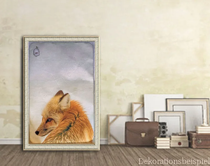 Wandbild Waldtiere - Fuchs im Shabby Chic Vintage Style, Landhausstil als Kunstdruck Poster kaufen