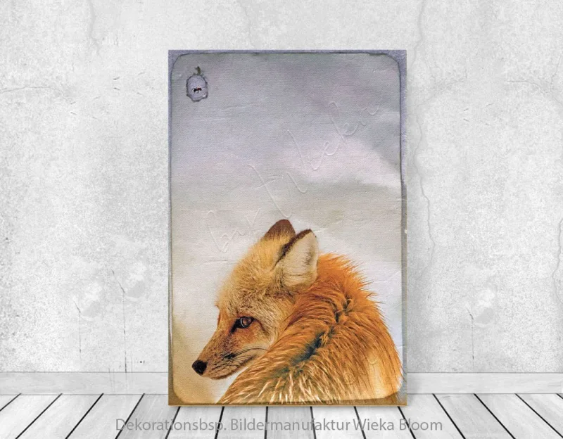 Wandbild Waldtiere - Fuchs im Shabby Chic Vintage Style, Landhausstil als Holzdruck kaufen
