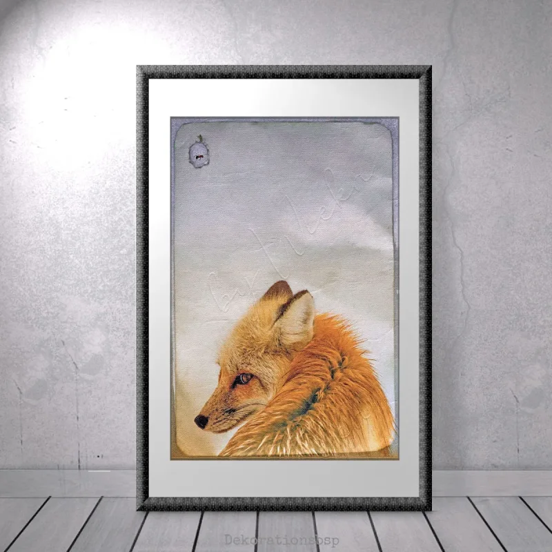 Fuchs - Waldtiere, Wandbild im Vintage Shabby Landhausstil