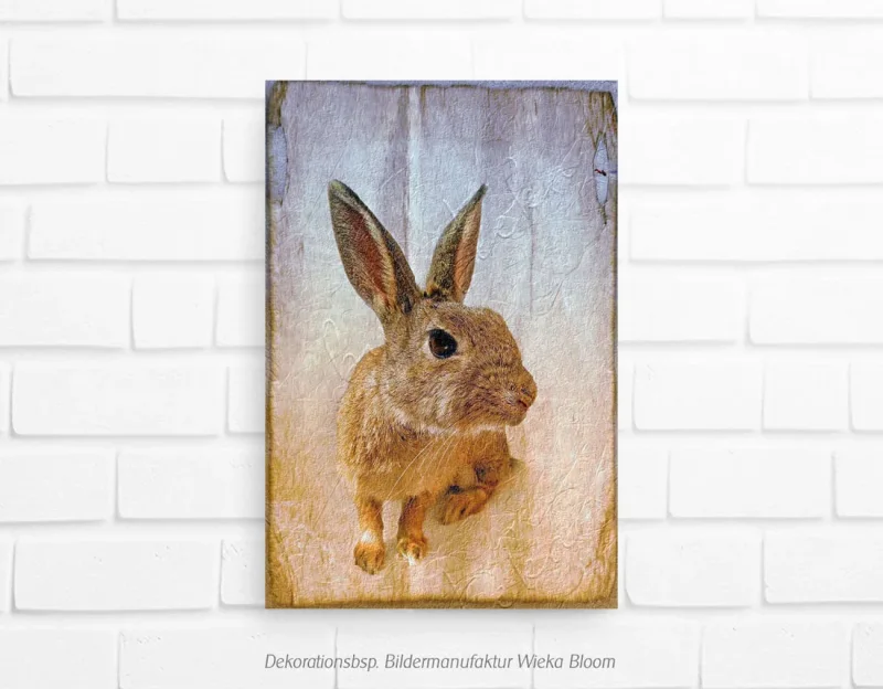 Wandbild Waldtiere - Hase im Shabby Chic Landhausstil als leinwandbild