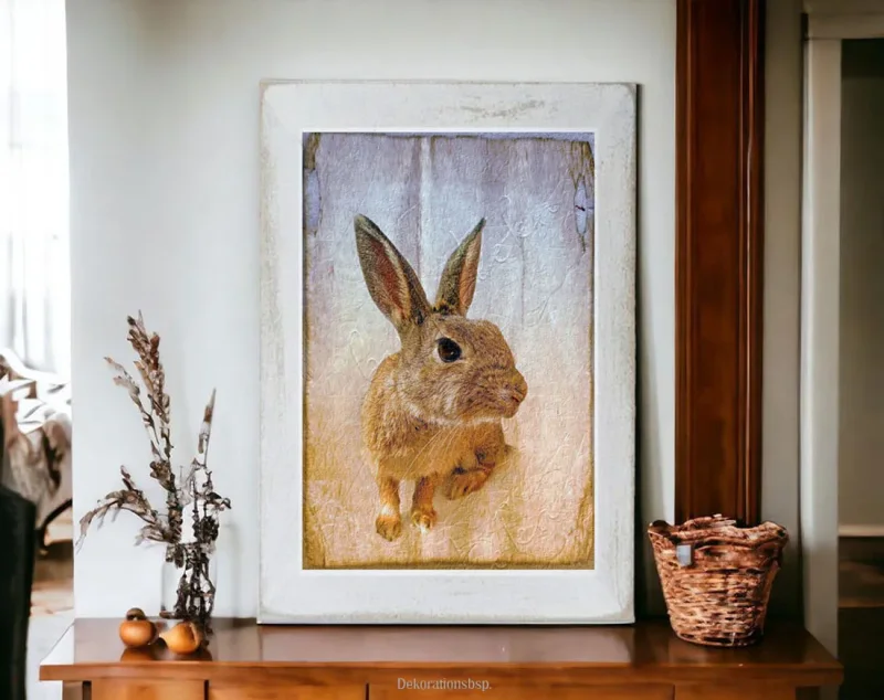 Wandbild Waldtiere - Hase im Shabby Chic Landhausstil  als Kunstdruck