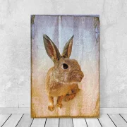 Wandbild Waldtiere - Hase im Shabby Chic Landhausstil  als Holzdruck
