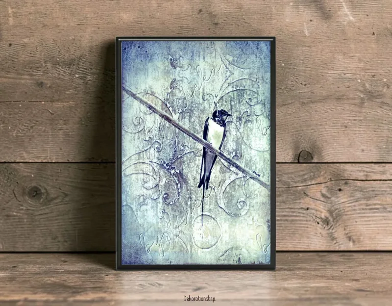 Schwalbe, Vogel, Wandbild im Shabby-Chic, Landhausstil, Vintage Style als Kunstdruck kaufen