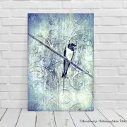 Schwalbe, Vogel, Wandbild im Shabby-Chic, Landhausstil, Vintage Style als Leinwandbild kaufen