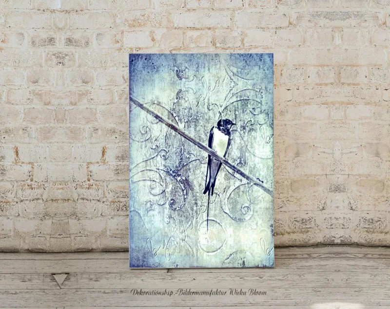 Schwalbe, Vogel, Wandbild im Shabby-Chic, Landhausstil, Vintage Style als Leinwandbild kaufen