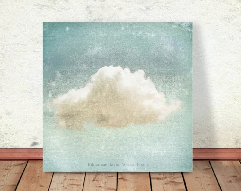 Wolkenzauber, Wandbild im Shabby Chic, Landhausstil, Vintage Style als Holzdruck